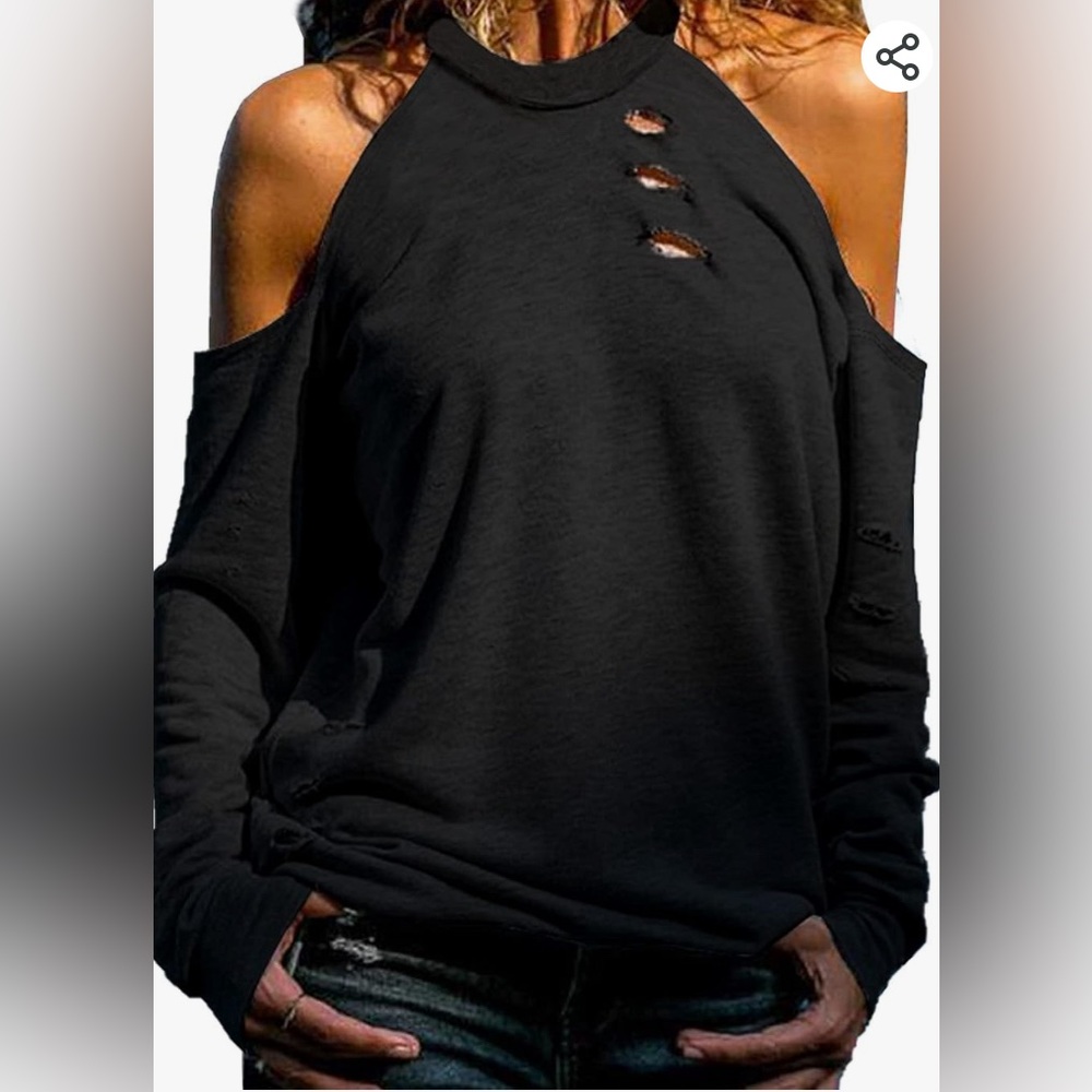 Dokotoo Women's Cold Shoulder Tops Halter Neck Hollowed Out - Size XL